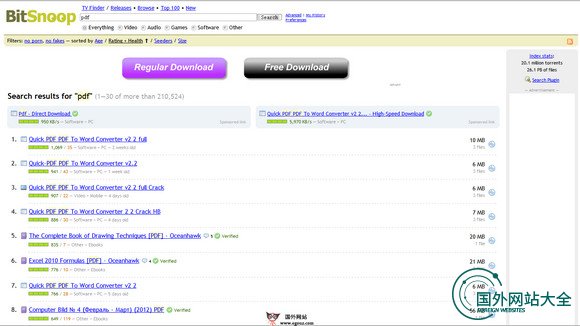 BitSnoop:P2P实时有效种子搜索引擎