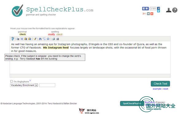 SpellCheckPlus:在线英语语法检测工具