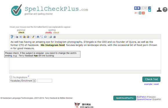 SpellCheckPlus:在线英语语法检测工具 SpellCheckPlus:在线英语语法检测工具