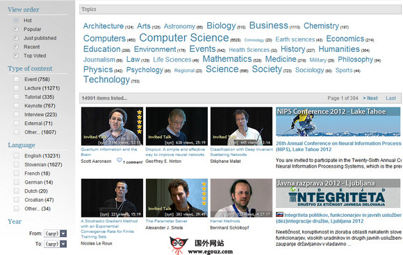 VideoLectures:免费教育视频讲座资源网